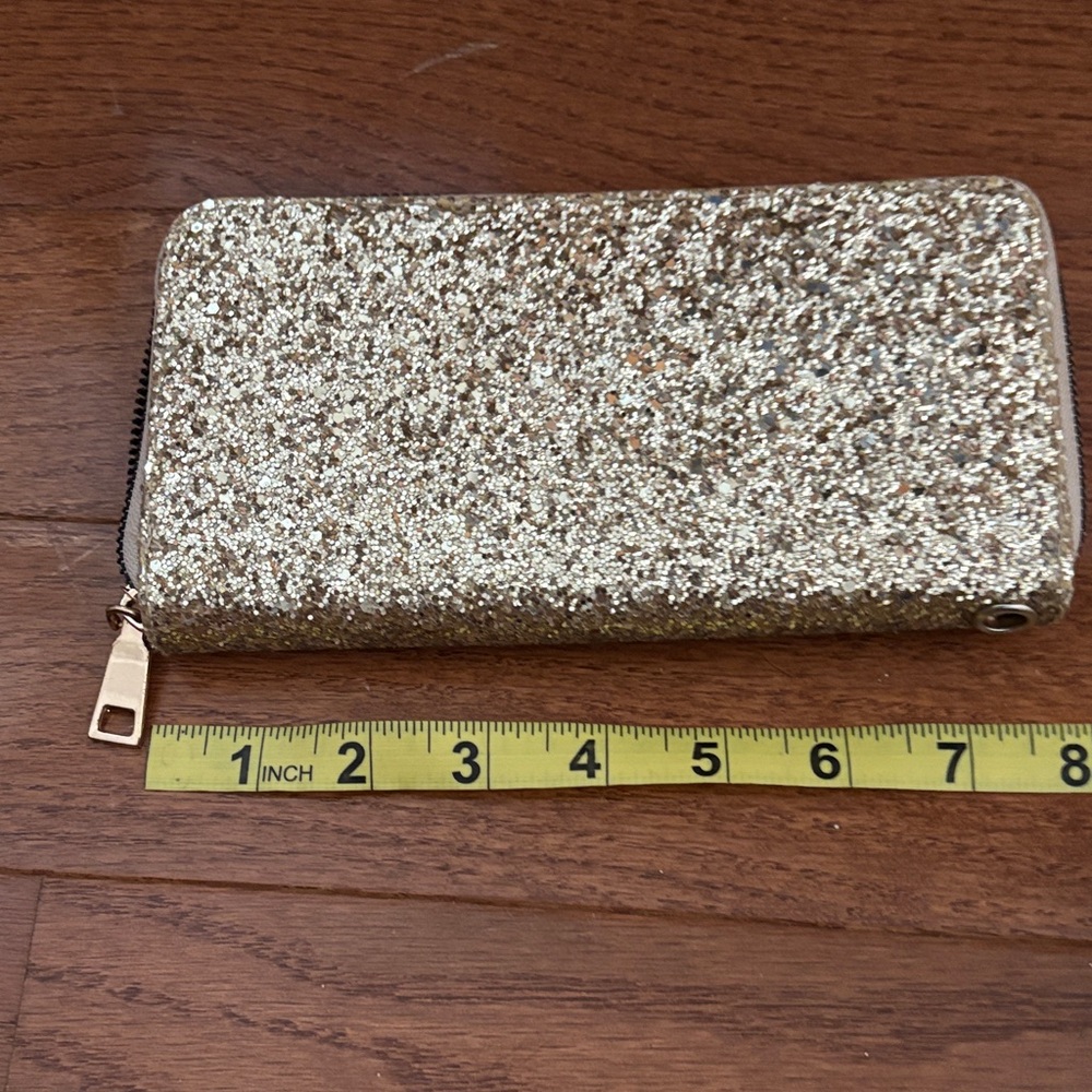 Gold Glitter Zip-Around Wallet